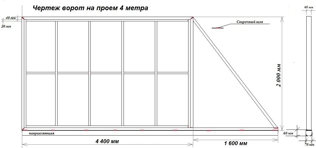схема установки откатных ворот 4 м